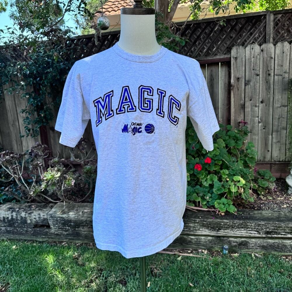 Vintage 90s Orlando Magic NBA Logo 7 Big Logo Heather Gray T-shirt Mens